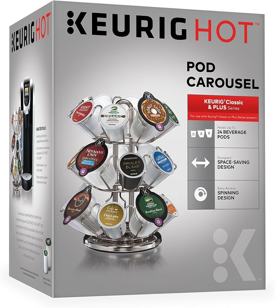 Keurig Storage Carousel, Coffee Pod Storage, Holds up to 10 Keurig K-Cup Pods, Silver