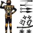 Spooktacular Creations Golden Ninja Costume Set, Ninja Jumpsuit with Foam Accessories for Kids, Toddler Halloween Outfit for Ideas Cosplay Party (Large, 10-12 yrs)