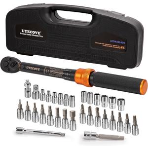 1/4-Inch Drive Click Torque Wrench Set, 33Pcs Bike Torque Wrench (1-25 N.M/10-222.5IN.LB), Bike Torque Wrench Set with Extension Bar for Bicycle Maintenance