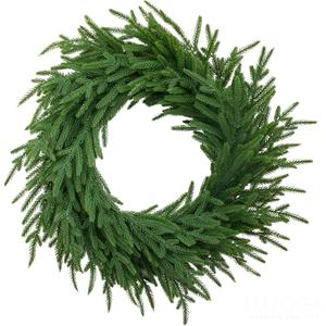 24 Inch Real Touch Norfolk Pine Wreath for Front Door, Artificial Christmas Wreaths Faux Green Pine Needles Wreath Durable and Reusable for Walls Windows Porches Farmhouse Indoor Outdoor Home Decor