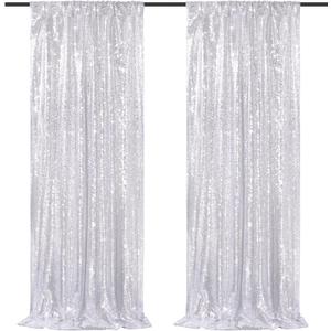 Silver Backdrop Curtains 2 Pieces 2FTx8FT Sequin Backdrop Decor for Party Wedding Christmas Background (2 pcs-2ftx8ft)