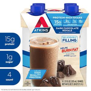 Atkins Dark Chocolate Royale Protein-Rich Shake, Gluten Free, Keto-Friendly, 12 Count BBD: 03-10-26