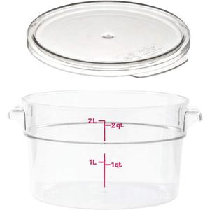 Cambro RFSCW2135 Camwear 2-Quart Clear Round Food Storage Container with Cambro RFSCWC2135 Clear Round Lid