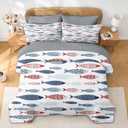 Pamnest King Quilt Set, 7 Pieces Fish Nautical Bedding, Bedspread