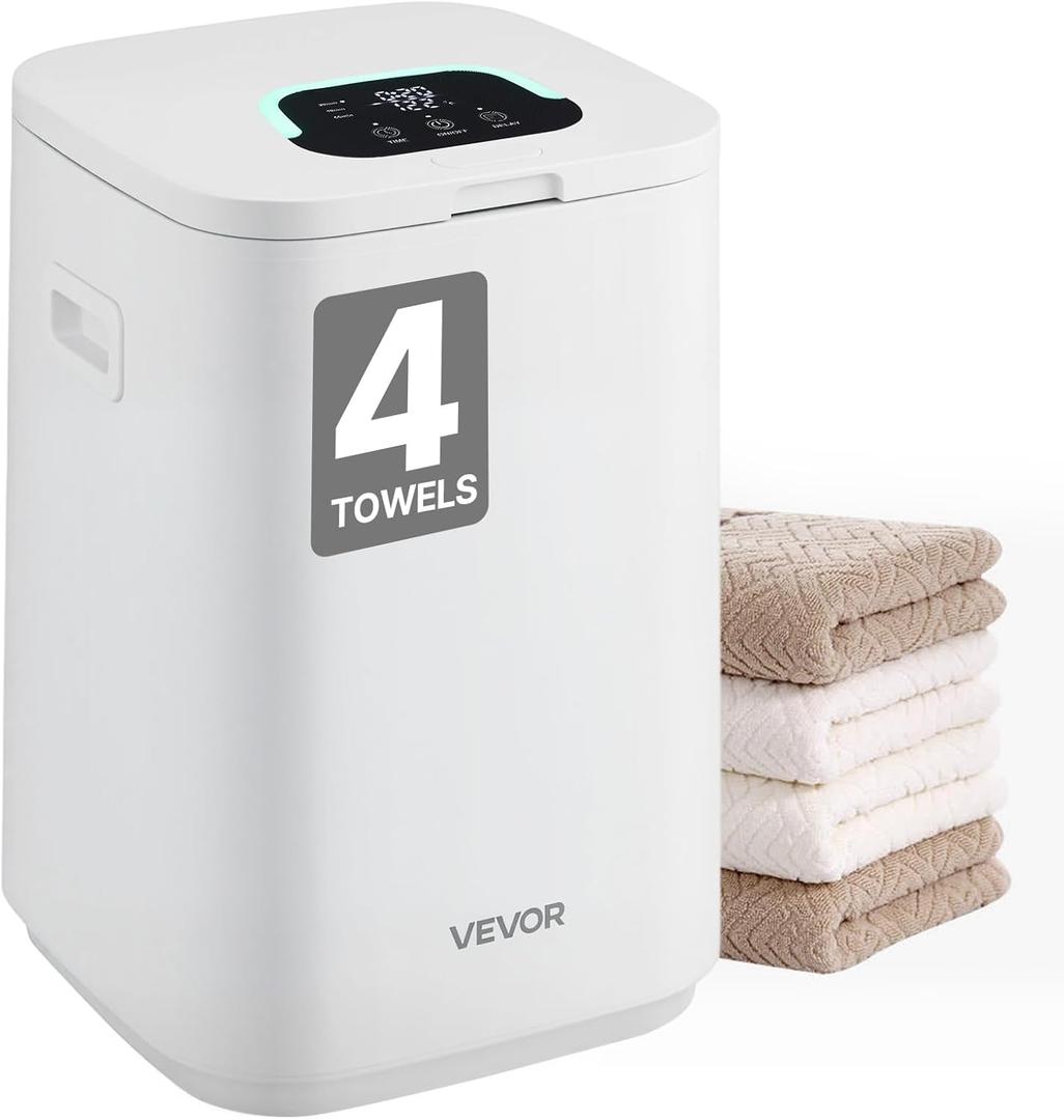 VEVOR Towel Warmers for Bathroom, Towel Warmer Bucket with Child Lock & High-Temp Light & 24H Delay Timer & Auto Shut Off Fits up to 4 Oversized Towels, Blankets, Clothes, Bathrobes and More, White