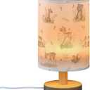 Bedside Table Lamp Woodland Animals Nightstand Lamp with Wood Forest Fox Deer Rabbit Bird Bear Mushroom Desk Lamps for Bedroom Living Room Nursery Office Home Decor