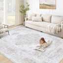 XLUEZ Area Rug 5x7 Living Room Rug, Machine Washable Vintage Distressed Medallion Rug Non-Slip Soft Low Pile Large Indoor Rugs for Bedroom Kitchen Dining Room Office(Beige,5'x7')