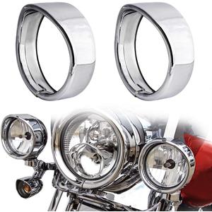 NTHREEAUTO 4.5" Motorcycle Passing Lights Trim Rings, Chrome Fog Lamp Visor Bezel Compatible with 1962-later Harley Touring Road King Softail Street Glide Sportster Electra Glide