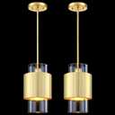 1 Light Hanging Indoor Kitchen Island Pendant Ceiling Light 6" Drum Glass Shade Fixture, Modern Farmhouse Dinning Room Over Sink (Clear Glass Gold, 2 Pack)