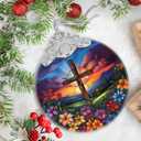 2 x Cross Spring Flower Stained Glass Orament - Christmas Ornament - Christmas Decorations for Tree - Holiday Present ldeas - Gift Exchange