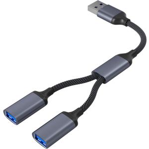 USB Splitter Cable 1 in 2 Out 1FT, USB Male to Dual Female Extension Cord, Double USBA Port Hub Data+Charger Split Adapter for Laptop,PC/Computer,Xbox/PS4/PS5 Game Controller,Keyboard/Mouse Grey
