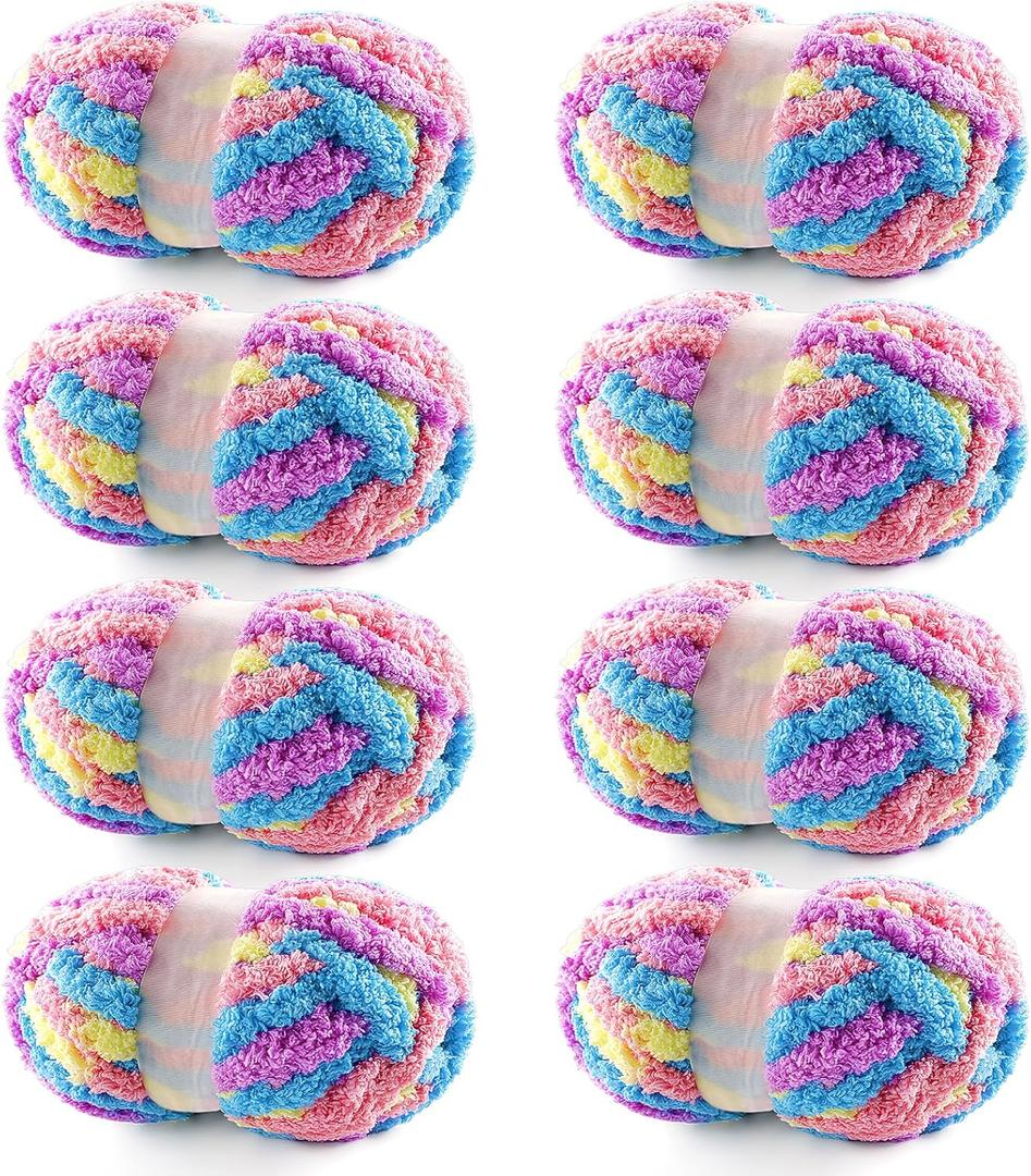 8 Pack Chunky Chenille Blanket Yarn for Hand Knitting and Crocheting - Jumbo Fluffy Super Bulky Yarn 28.4 Yds 7.7 Oz Each Skein (Macaroon)
