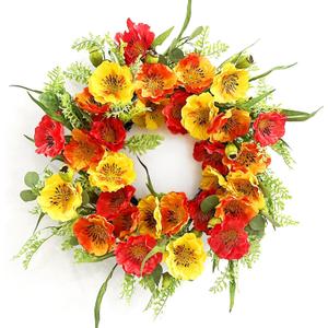 Huashen Spring Summer Wreaths for Front Door, 24 Inch Wreath with Poppy Flowers Green Leaves, Summer Floral Wreath for Front Door Outdoor Porch Home Wall (Red Orange)