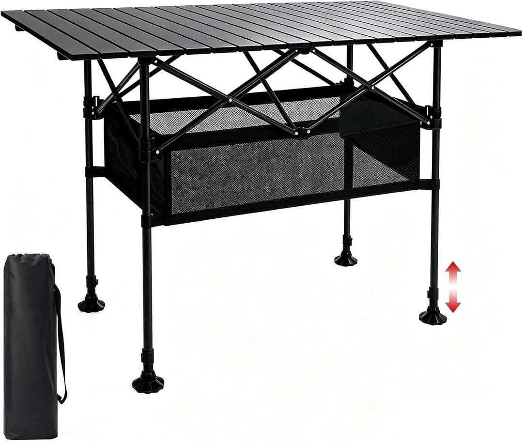 Damei century Large Folding Camping Table, 46.45 x 25.6in Tabletop, Portable Aluminum Table with Adjustable Height, with Carry Bag, Indoor Outdoor for Camping, Picnic, Backyard, BBQ, Patio, Beach