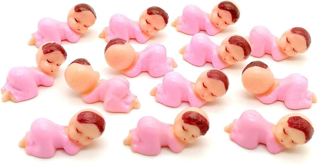 Mini Plastic Babies for Party Favor Decor Party Decorations Baby Shower Party Game Ice Cube Game (1" 60pcs, Pink)