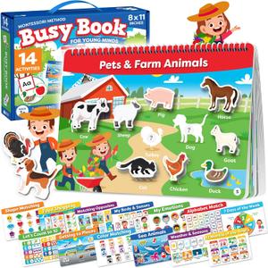 Montessori Preschool Busy Book for Toddlers Ages 3 and Up - Preassembled - Preschool Learning Activities Montessori Educational Toys - Gifts for 3 Year Old Boys, Toddler Learning Toys Activities
