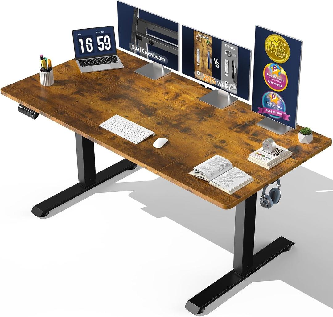 Veken 63"x28" Wider Large Standing Desk, Electric Height Adjustable, Brown
Modern Workstation Computer Desk, Sit to Stand Up, Conference Room Tables for Home Office, Writing, Gaming Study
