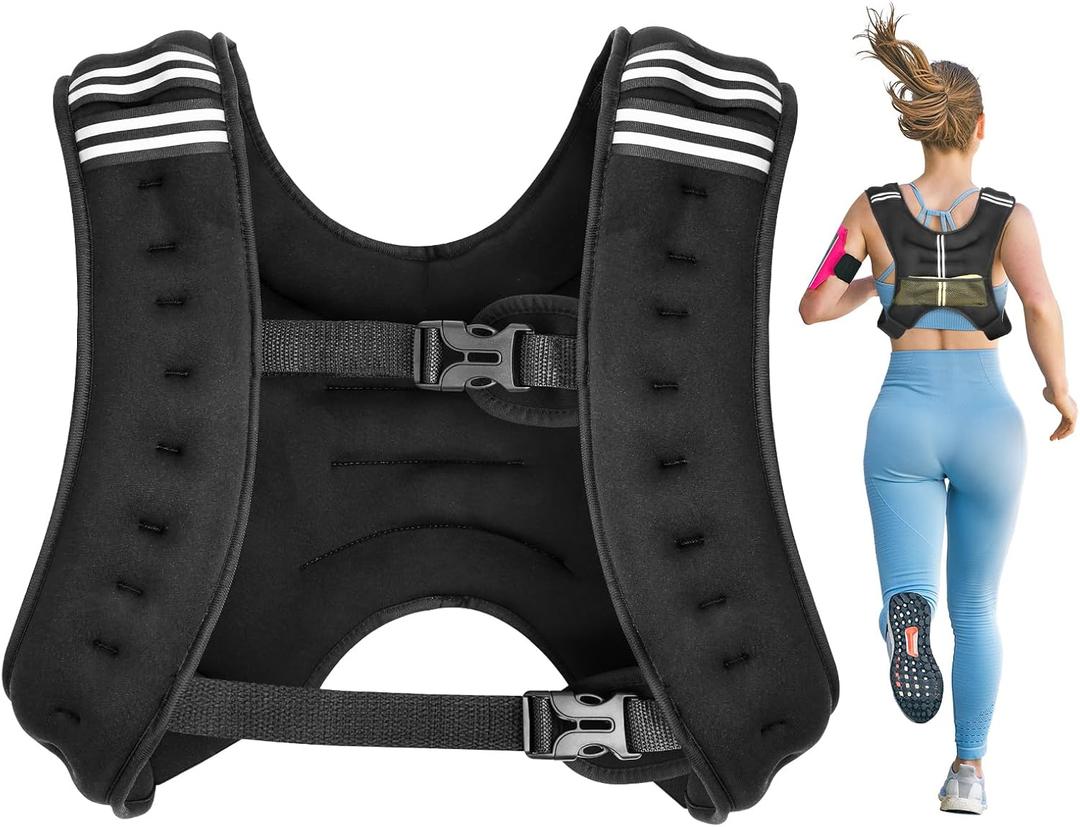 Weighted Vest for Women Men Weight Vest with Reflective Stripe Storage Pocket for Workout Walking Running Jogging Skipping Strength Training Fitness Muscle Building Weight Loss Weightlifting NO SAND (L 20-30lb, Black)