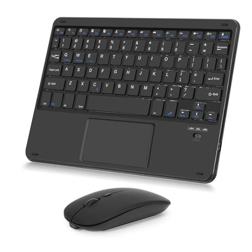 Nsyee Wireless Keyboard and Mouse Combo, Rechargeable Bluetooth Keyboard with Trackpad, Wireless Mouse with 2.4 GHz USB Receiver, Compatible with iPad, Smartphone, Computer, Windows, iOS, Android (Black)
