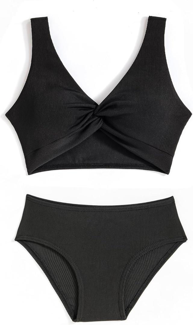 J.E Sterguard Two Piece Swimsuits Teen Bikini Color Block Girls' Swimwear Ribbed Swimsuits Size 8-16
