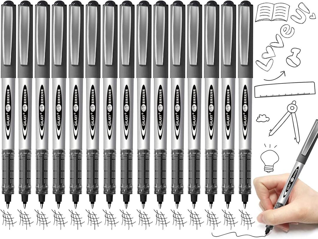 Vitoler 15 Pieces Roller Ball Pens, Quick Dry Black Ink Pens, 0.5mm Extra Fine Point Pens Liquid Ink Pens for Writing Journaling Taking Notes School Office Use