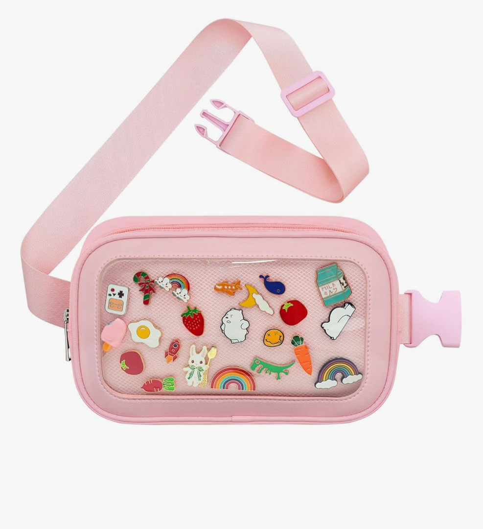 Pin Bag Fanny Pack, Ita Bag Storage Pin, Pink Crossbody Belt Bags for Women Girls Gifts, Pins Display for Sports Memorial Travel Brooches(No Pins Included)