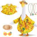 6 Pcs/Set Hawaiian Porch Goose Outfits, Mexican Style Summer Lawn Goose Costume, Garden Goose Clothes Yellow Shirt with Straw Hat Glasses Necklaces for 23" H Statue Outdoor Patio Yard Decor