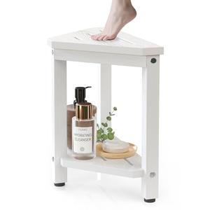 BEKVEM HDPE Shower Foot Rest 14in, Waterproof Shower Stool for Inside Shower, Corner Shower Seat Chair for Shaving Legs in Bathroom, Shower Bench Table with Storage Shelf for Small Space, White