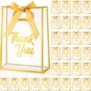 Marspark 30 Pcs Clear Thank You Gift Bags with Handle, Clear Plastic Gift Bag with Ribbon Transparent Tote Bags for Wedding, Birthday, Party Favors, 10.24 x 7.09 x 3.15 Inch (Gold), 1 count