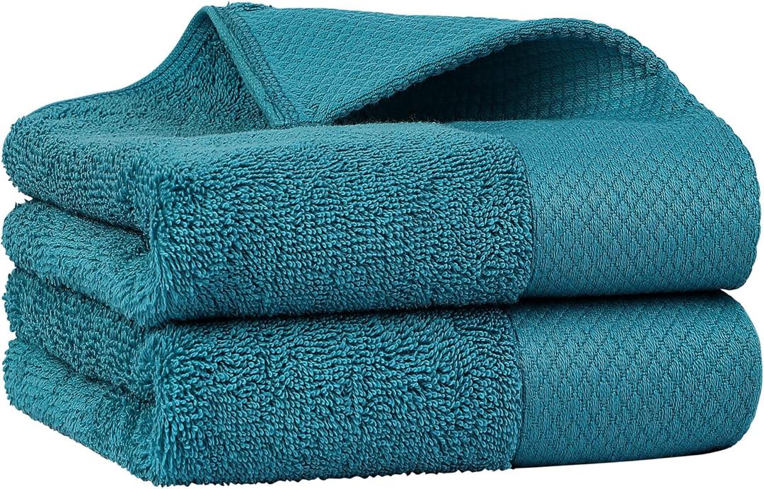 PiccoCasa 100% Cotton Hand Towels, 2 Pack Thick Face Towel Set Design, Super Soft and Highly Absorbent Hand Towel for Bathroom (Teal, 16 x 30 Inch)