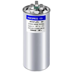 [UL Recognized] FOCSPROD 40+5 uF 40/5 MFD 6% 370V/440V CBB65 AC Capacitor, Dual Run Round Capacitor Replacement, 40 5 uF 440 Volt HVAC for AC Unit Fan Motor Start or Heat Pump or Condenser Straight