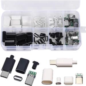 20Set USB 3.1 Type C Male Connector 24 Pin Welding Data Line Interface 24P PCB Board Support Module(10Set Black + 10Set White)