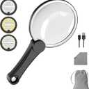 10X 20X 45X Large Magnifying Glass with Light, 5.2" Dimmable Handheld Magnifier with 49 LED and 3 Light Modes, Rechargeable Lighted Magnifying Glasses for Seniors Reading Books Close Work Coin