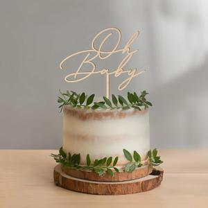 Oh Baby Cake Topper in Wood Baby Shower Gender Reveal Party Cake Decoration (Design 03)