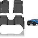 KELCSEECS Floor Mats Custom for Ford Ranger SuperCrew Cab 2019-2023 All Weather Protection TPE Heavy Duty Non-Slip Automotive Floor Liners Fits Front & 2nd Row Full Set Accessories, Black