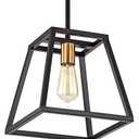 ACLand Industrial 1-Light Pendant Light Fixture Farmhouse Kitchen Island Ceiling Hanging Lighting with Metal Frame in Matte Black and Polished Brass Finish for Living & Bedroom, Corridor