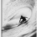 Vintage Black and White Surfing Canvas Wall Art Summer Ocean Wave Poster Extreme Sports Seaside Print for Bedroom Dorm or Home Wall Decor 8x12inch Framed