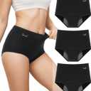 Benirap Period Underwear for Women Heavy Flow Leakproof High Waisted Cotton Panties Postpartum Menstrual Briefs 3 Pack (Large, Black)