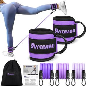 Ayombo Ankle Resistance Bands with Cuffs, Home Gym Workout Equipment, Lifting Glute Butt Exercise Equipment for Women, Ankle Weights Fitness Set, Leg Booty Equipment for Training Perfect Body Shape (1-Purple)