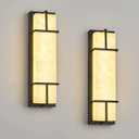 15.7inch Alabaster Wall Sconces Set of Two, 3 CCT Dimmable Square Natural Marble Lampshade Wall Sconce, Modern Hardwired LED Alabaster Sconces for Dining Room Stairs Bedroom Black