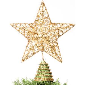 Joiedomi 8 inch Christmas Gold Glitter Star Tree Toppers Metal Lighted with 20 LED Lights for Xmas Decorations, Holiday Party Indoor Decor