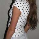 WDIRARA Women's Polka Dots Crop Tops Lace Trim V Neck Cap Sleeve Fitted T Shirts (White)