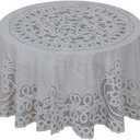 Dependable Industries inc. Essentials Elegant Vinyl Crochet Lace Tablecloth - Durable, Wipeable & Decorative for Dining Room & Kitchen (White, 70" Round)
