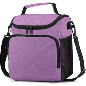 Lunch Box for Men,Insulated Lunch Bag Women with Adjustable Shoulder Strap, Cooler Bag with Drinks Holder for Adult Work Picnic Beach Workout (Medium, Purple)