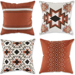 DII Throw Pillow Cover Collection Decorative Square, 18x18, Clay Aztec Prints, 4 Piece