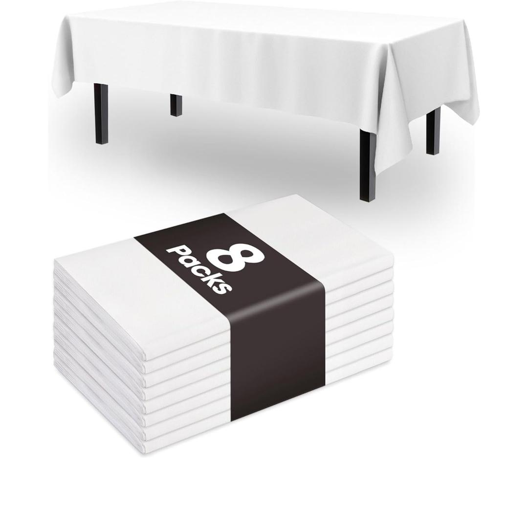Pureegg Plastic Table Cloth Disposable 8 Pack, 54 x 108 Inch Table Cloths, Party, Picnic, Wedding, Decorative Tablecloths, Rectangle, White Plastic Cover, Leakproof & Sturdy, White