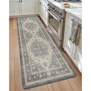 DEXI Kitchen Floor Mats Anti Fatigue, 17x59 Cushioned Vintage Runner Rug Waterproof, Standing Comfort Memory Foam Padded for Front Sink Laundry Office, Dark Grey