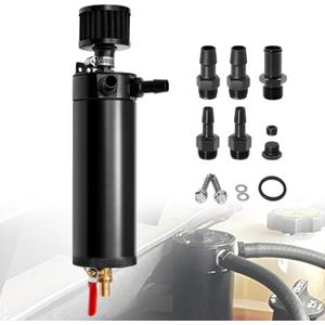 Universal 750m Billet Aluminum 2 Port Baffled Oil Catch Can Kit Reservoir Tank with Breather Filter and Drain Valve