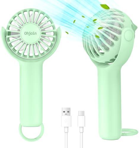 Ohjoin 2 IN 1 Portable Mini Handheld Fan with Keychain Stand, Personal Powerful Cooling Fan, Small Battery Operated Table Fan, Quiet Hand Fan, USB Rechargeable, Birthday Gifts for Women (Light green), Set of 2