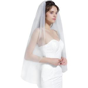 BEAUTELICATE Wedding Bridal Veil with Comb 1 Tier Cut Edge Fingertip&Cathedral Length, Light Ivory, Elbow Length 28"